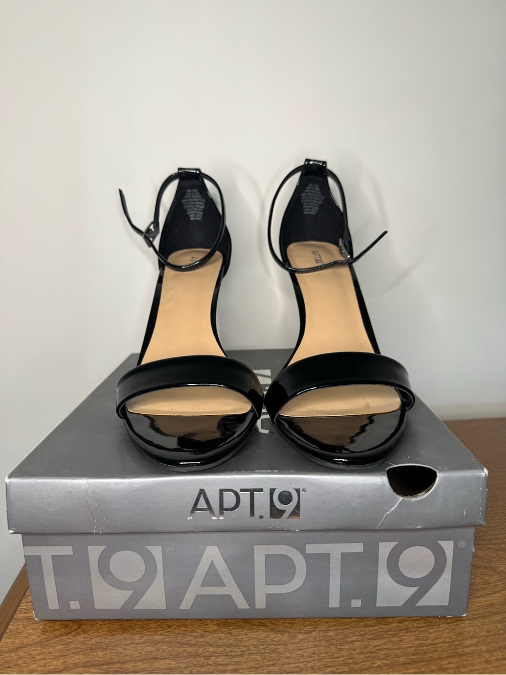 Apt. 9 Black Patent Open-Toe Ankle-Strap Stilettos